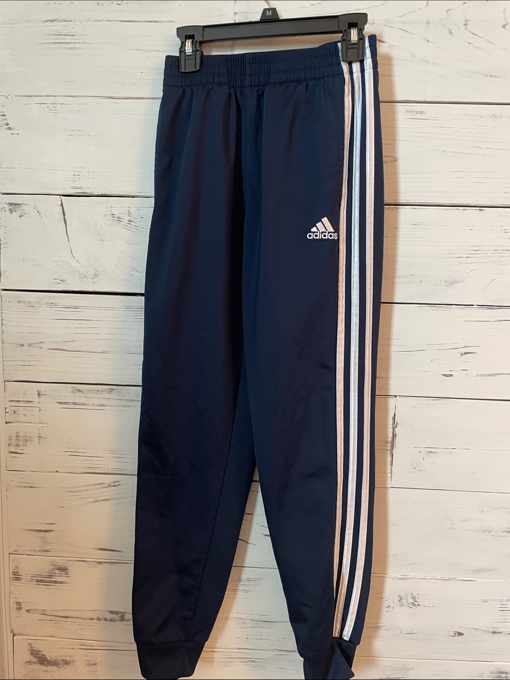 adidas Navy Blue Kids Joggers with White Side Stripes